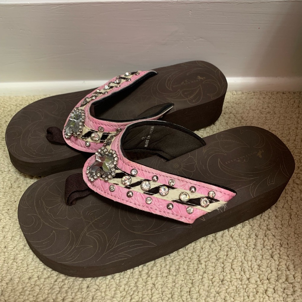 Montana West Cross Pink Zebra Bling Flip Flops View 3